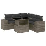 6-Piece Garden Sofa Set with Cushions Grey Poly Rattan Wicker Outdoor Patio Furniture
