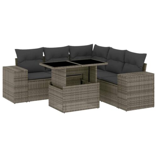 6-Piece Garden Sofa Set with Cushions Grey Poly Rattan Wicker Outdoor Patio Furniture