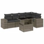 6-Piece Garden Sofa Set with Cushions Grey Poly Rattan Wicker Outdoor Patio Furniture