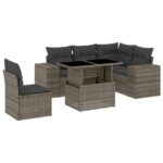 6-Piece Garden Sofa Set with Cushions Grey Poly Rattan Wicker Outdoor Patio Furniture