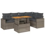 6-Piece Garden Sofa Set with Cushions Grey Poly Rattan Wicker Outdoor Patio Furniture