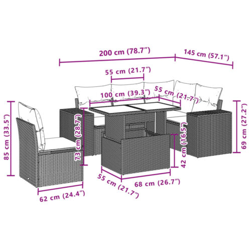 6-Piece Garden Sofa Set with Cushions Grey Poly Rattan Wicker Outdoor Patio Furniture - Image 10