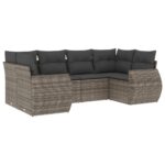 6-Piece Garden Sofa Set with Cushions Grey Poly Rattan Wicker Outdoor Patio Furniture