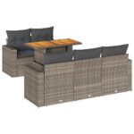6-Piece Garden Sofa Set with Cushions Grey Poly Rattan Wicker Outdoor Patio Furniture