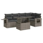 6-Piece Garden Sofa Set with Cushions Grey Poly Rattan Wicker Outdoor Patio Furniture