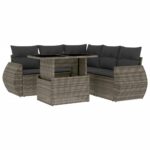 6-Piece Garden Sofa Set with Cushions Grey Poly Rattan Wicker Outdoor Patio Furniture