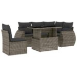 6-Piece Garden Sofa Set with Cushions Grey Poly Rattan Wicker Outdoor Patio Furniture