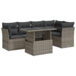 6-Piece Garden Sofa Set with Cushions Grey Poly Rattan Wicker Outdoor Patio Furniture