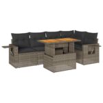 6-Piece Garden Sofa Set with Cushions Grey Poly Rattan Wicker Outdoor Patio Furniture