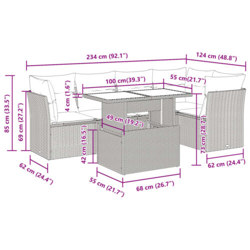 6-Piece Garden Sofa Set with Cushions Grey Poly Rattan Wicker Outdoor Patio Furniture - Image 12