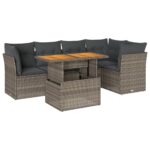 6-Piece Garden Sofa Set with Cushions Grey Poly Rattan Wicker Outdoor Patio Furniture
