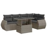 6-Piece Garden Sofa Set with Cushions Grey Poly Rattan Wicker Outdoor Patio Furniture