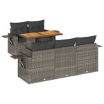 6-Piece Garden Sofa Set with Cushions Grey Poly Rattan Wicker Outdoor Patio Furniture