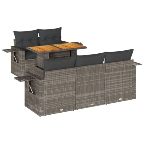 6-Piece Garden Sofa Set with Cushions Grey Poly Rattan Wicker Outdoor Patio Furniture
