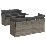 6-Piece Garden Sofa Set with Cushions Grey Poly Rattan Wicker Outdoor Patio Furniture