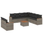 10-Piece Garden Sofa Set Grey Wicker Rattan Outdoor Patio Lounge Chairs Setting