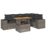 6-Piece Garden Sofa Set with Cushions Grey Poly Rattan Wicker Outdoor Patio Furniture