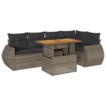 6-Piece Garden Sofa Set with Cushions Grey Poly Rattan Wicker Outdoor Patio Furniture