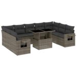 10-Piece Garden Sofa Set with Cushions Grey Poly Rattan Wicker Outdoor Patio Furniture