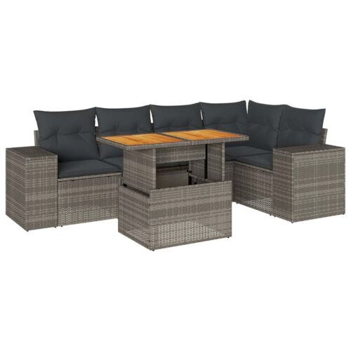 6-Piece Garden Sofa Set with Cushions Grey Poly Rattan Wicker Outdoor Patio Furniture - Image 13