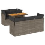 6-Piece Garden Sofa Set with Cushions Grey Poly Rattan Wicker Outdoor Patio Furniture