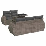 6-Piece Garden Sofa Set with Cushions Grey Poly Rattan Wicker Outdoor Patio Furniture