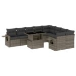 10-Piece Garden Sofa Set with Cushions Grey Poly Rattan Wicker Outdoor Patio Furniture