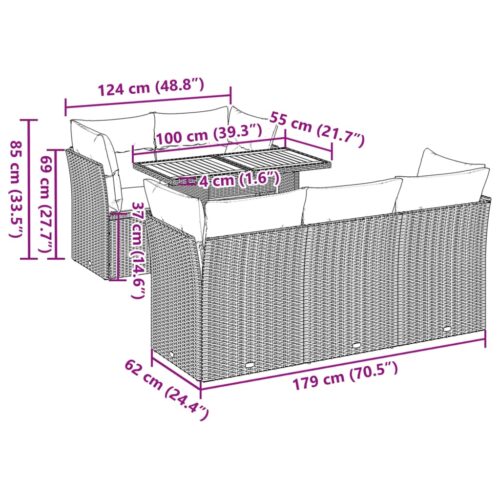 6-Piece Garden Sofa Set with Cushions Grey Poly Rattan Wicker Outdoor Patio Furniture - Image 11