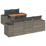 6-Piece Garden Sofa Set with Cushions Grey Poly Rattan Wicker Outdoor Patio Furniture