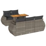 6-Piece Garden Sofa Set with Cushions Grey Poly Rattan Wicker Outdoor Patio Furniture