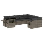10-Piece Garden Sofa Set with Cushions Grey Poly Rattan Wicker Outdoor Patio Furniture