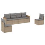 6-Piece Garden Sofa Set with Cushions Mix Beige Poly Rattan Wicker Outdoor Patio Furniture