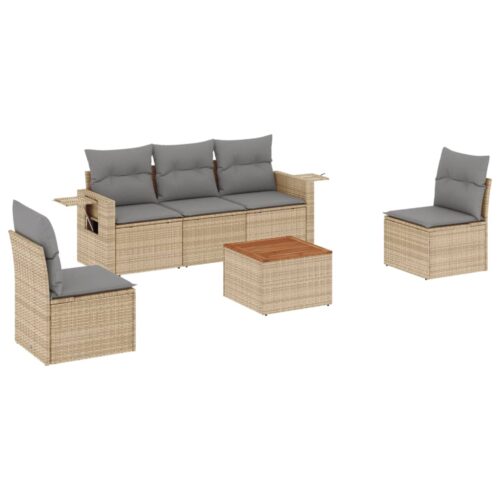 6-Piece Garden Sofa Set with Cushions Mix Beige Poly Rattan Wicker Outdoor Patio Furniture - Image 5