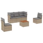 6-Piece Garden Sofa Set with Cushions Mix Beige Poly Rattan Wicker Outdoor Patio Furniture