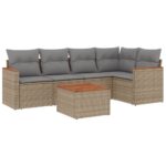 6-Piece Garden Sofa Set with Cushions Mix Beige Poly Rattan Wicker Outdoor Patio Furniture