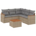 6-Piece Garden Sofa Set with Cushions Mix Beige Poly Rattan Wicker Outdoor Patio Furniture