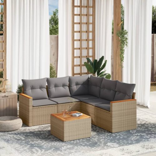 6-Piece Garden Sofa Set with Cushions Mix Beige Poly Rattan Wicker Outdoor Patio Furniture - Image 2