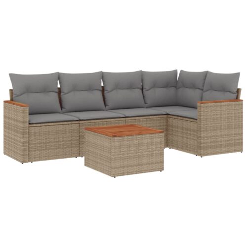 6-Piece Garden Sofa Set with Cushions Mix Beige Poly Rattan Wicker Outdoor Patio Furniture - Image 14