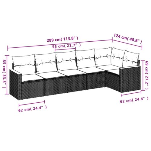 6-Piece Garden Sofa Set with Cushions Mix Beige Poly Rattan Wicker Outdoor Patio Furniture - Image 7