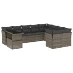 10-Piece Garden Sofa Set with Cushions Grey Poly Rattan Wicker Outdoor Patio Furniture