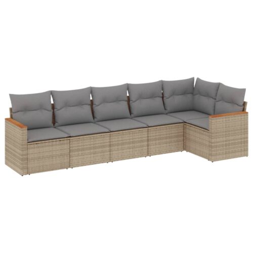 6-Piece Garden Sofa Set with Cushions Mix Beige Poly Rattan Wicker Outdoor Patio Furniture - Image 13