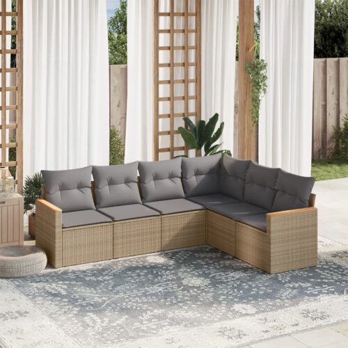 6-Piece Garden Sofa Set with Cushions Mix Beige Poly Rattan Wicker Outdoor Patio Furniture - Image 2