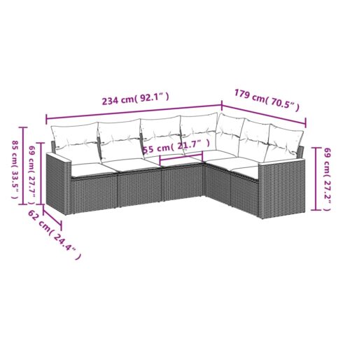 6-Piece Garden Sofa Set with Cushions Mix Beige Poly Rattan Wicker Outdoor Patio Furniture - Image 7