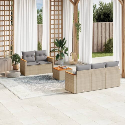 6-Piece Garden Sofa Set with Cushions Mix Beige Poly Rattan Wicker Outdoor Patio Furniture - Image 2