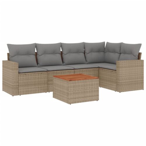 6-Piece Garden Sofa Set with Cushions Mix Beige Poly Rattan Wicker Outdoor Patio Furniture