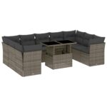 10-Piece Garden Sofa Set with Cushions Grey Poly Rattan Wicker Outdoor Patio Furniture