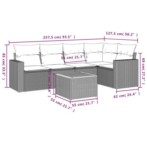 6-Piece Garden Sofa Set with Cushions Mix Beige Poly Rattan Wicker Outdoor Patio Furniture - Image 12