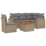 6-Piece Garden Sofa Set with Cushions Mix Beige Poly Rattan Wicker Outdoor Patio Furniture