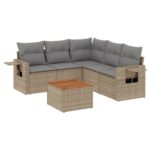 6-Piece Garden Sofa Set with Cushions Mix Beige Poly Rattan Wicker Outdoor Patio Furniture