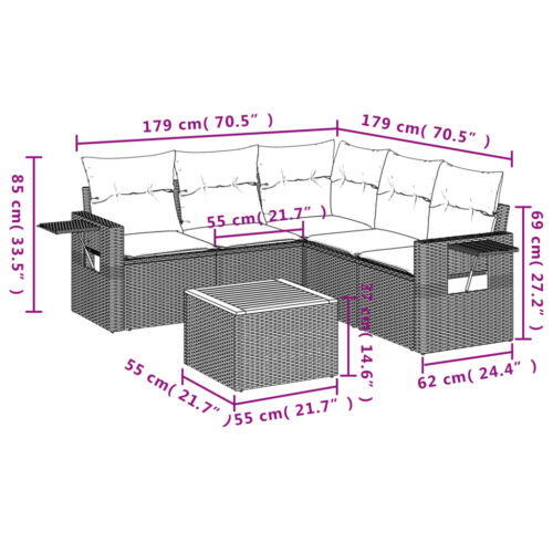 6-Piece Garden Sofa Set with Cushions Mix Beige Poly Rattan Wicker Outdoor Patio Furniture - Image 3